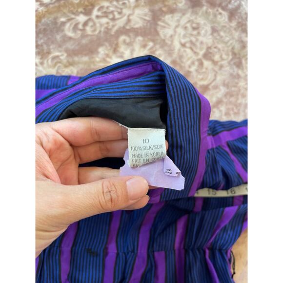 Vintage 80s Liz Claiborne 100% silk shirt‎ striped blue and purple size small - Picture 7 of 7
